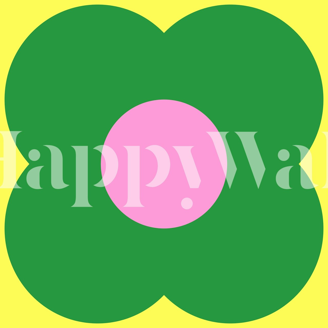 Large green flower with pink center on yellow background wallpaper