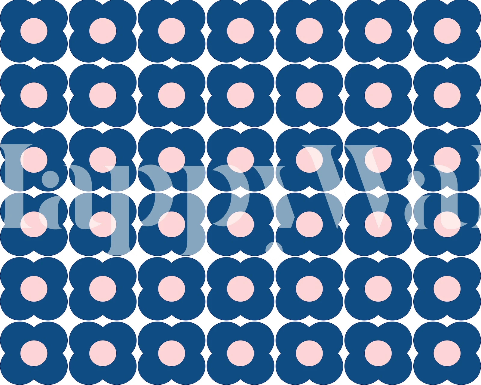 Retro Blue Geometric Flowers Tapete in einem Raum