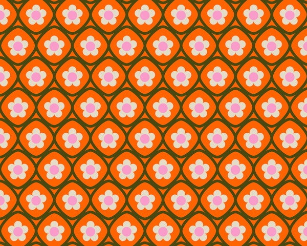 Boho Retro Floral Pattern in Pink and Orange