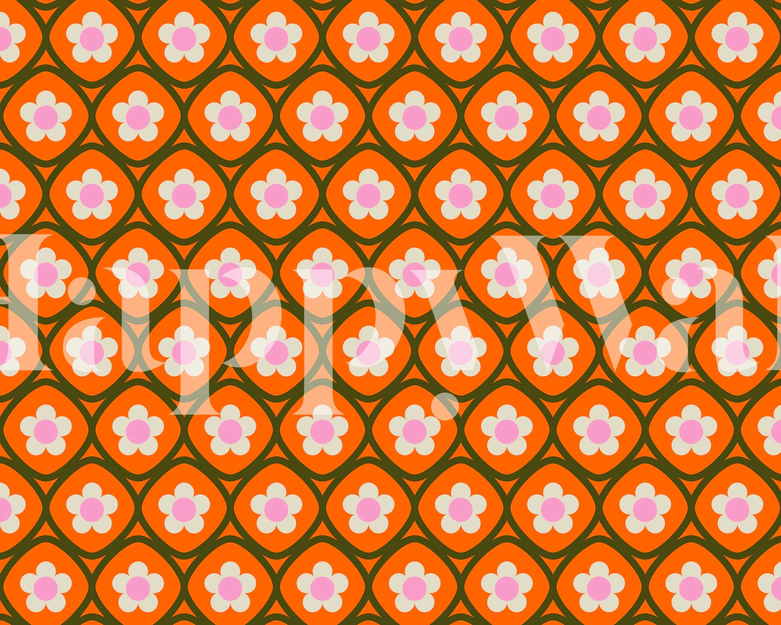 Boho Floral Pattern in Orange prezentacja tapety