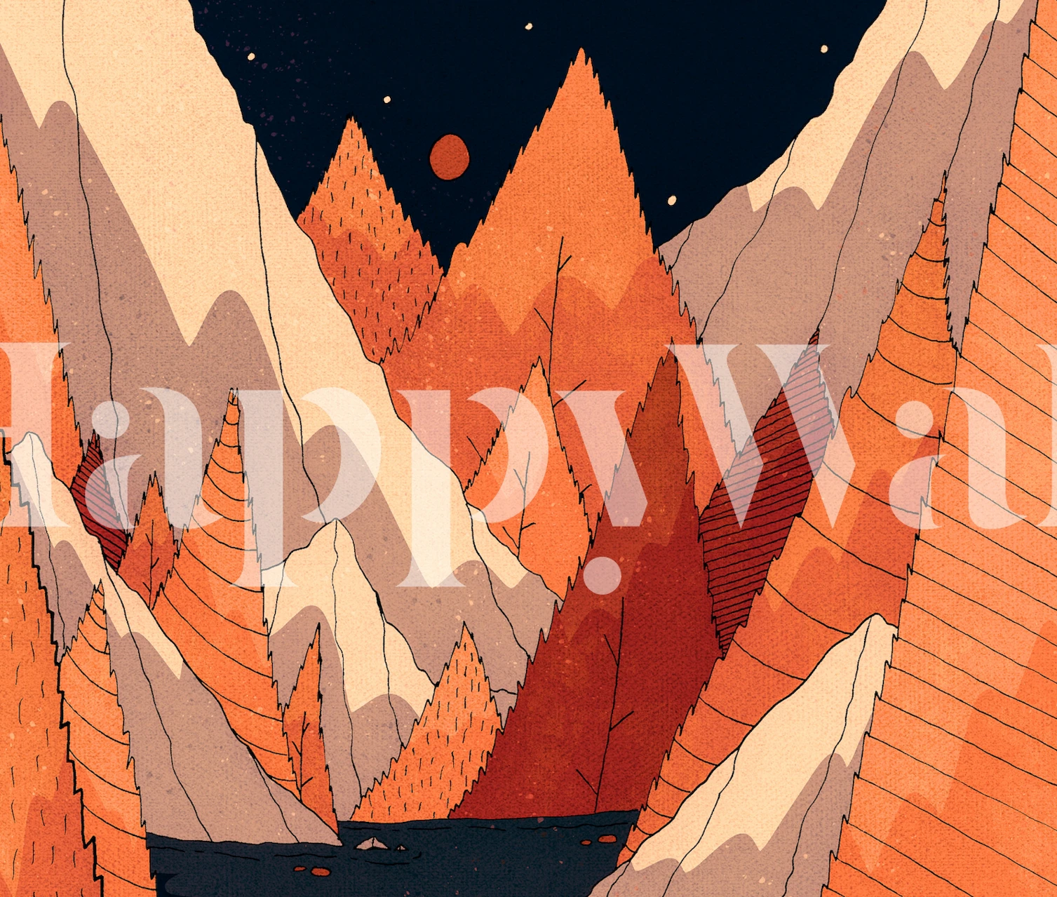 Abstract orange and beige mountain landscape wallpaper