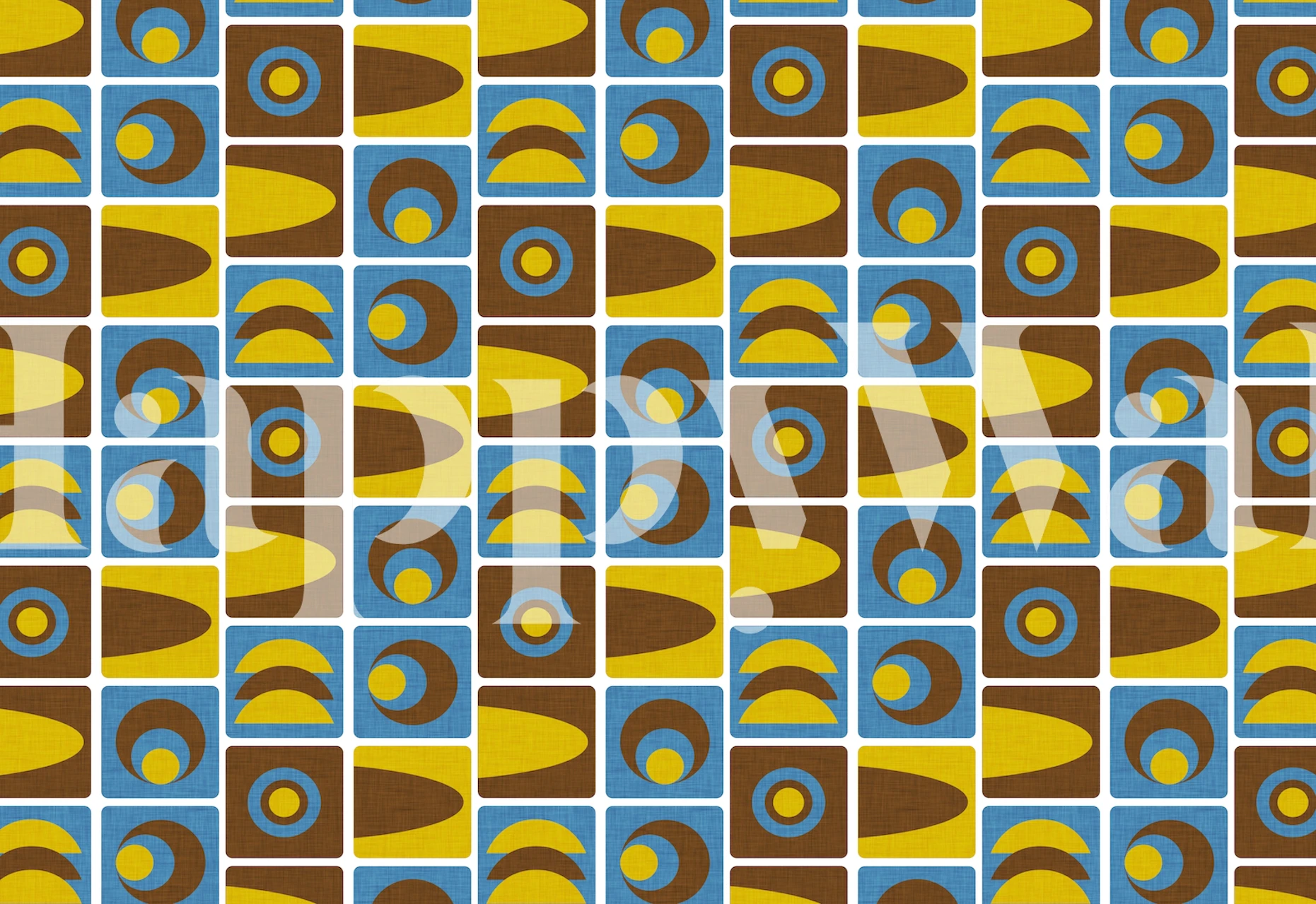 Geometric shapes in blue, yellow, and brown wallpaper