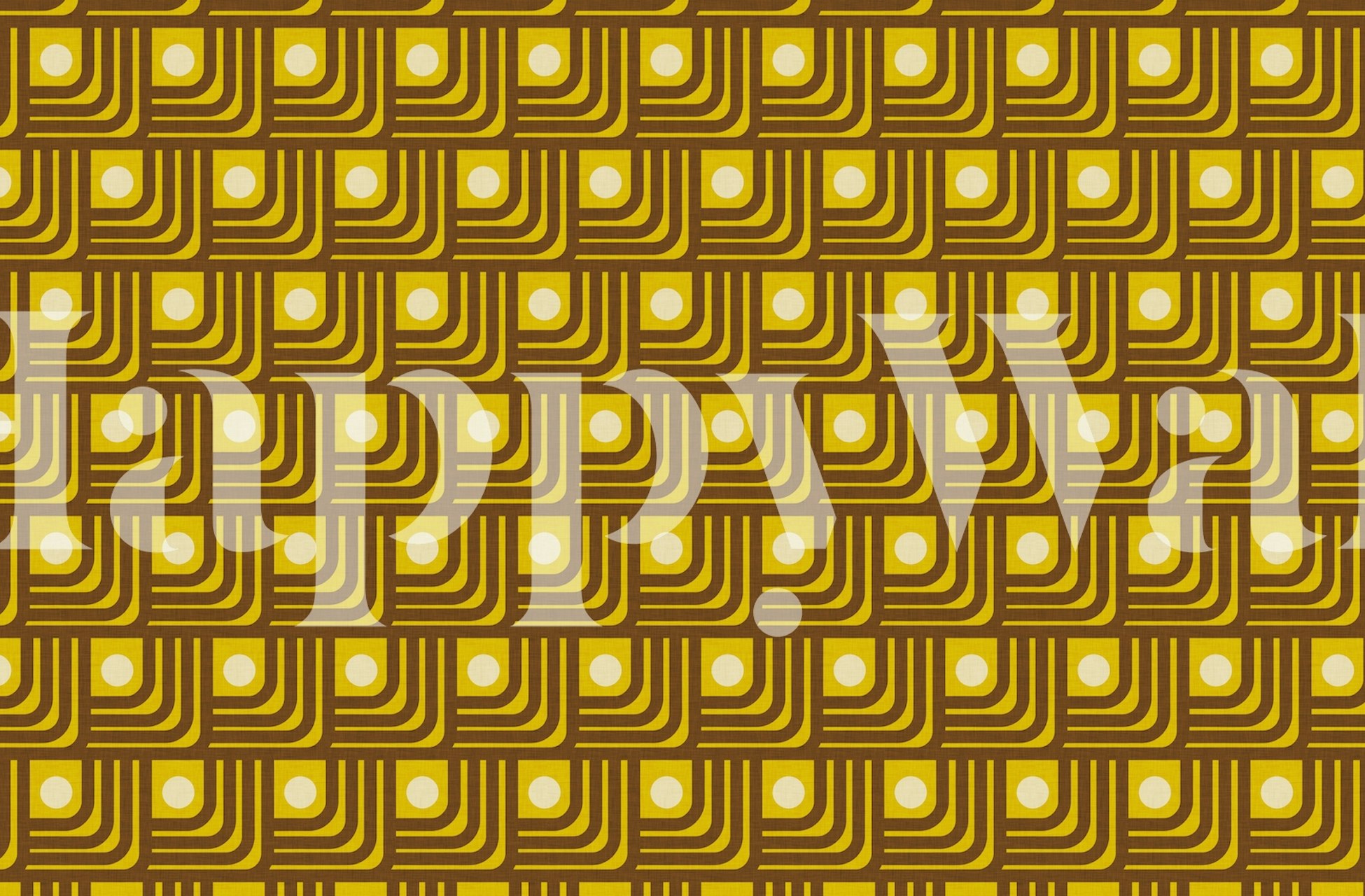 Geometric brown and yellow wallpaper with curved lines and circles