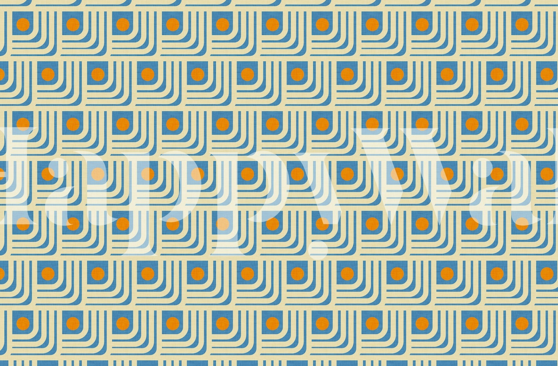papel de parede 70s Curve Lines Orange Blue em um quarto