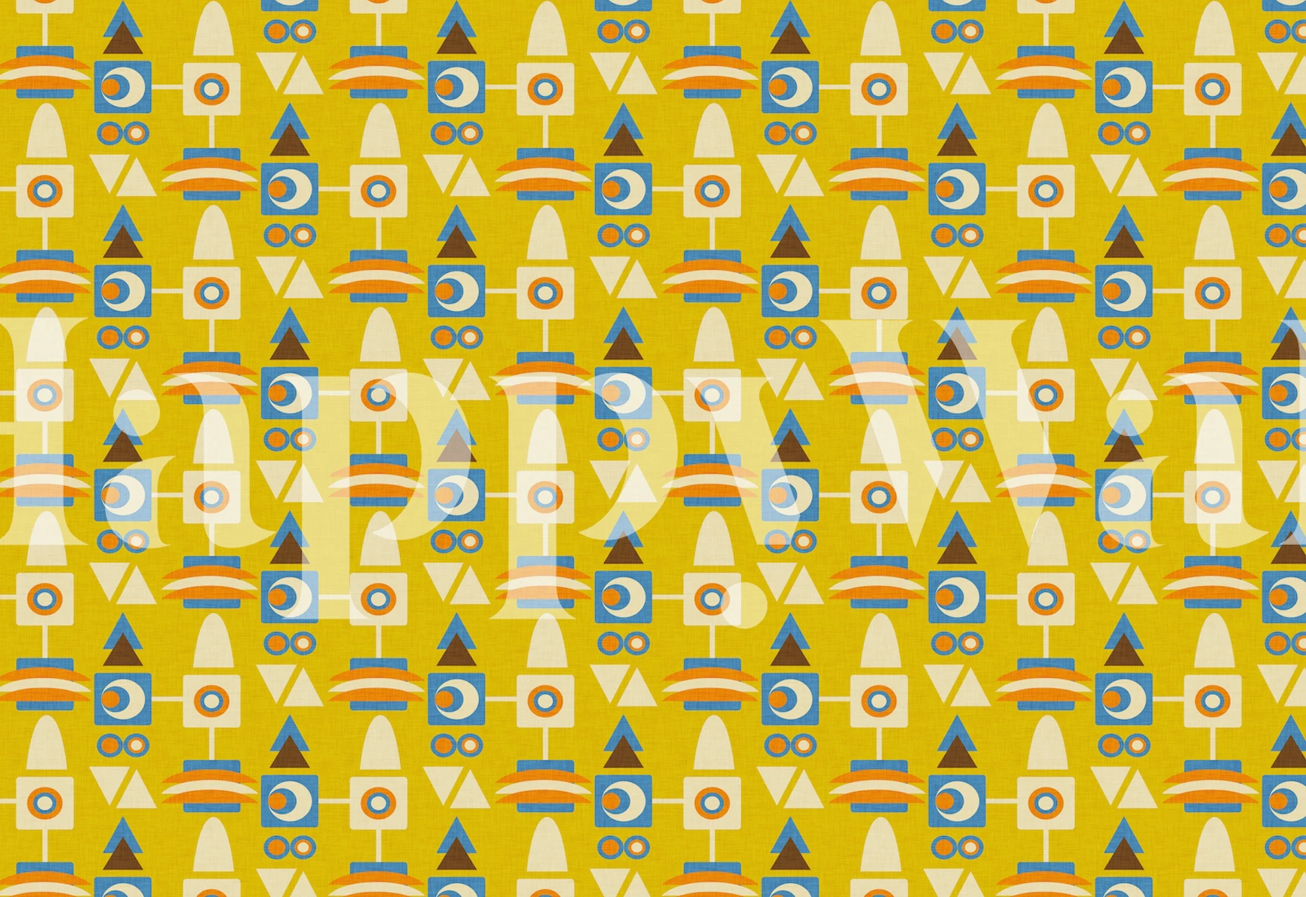 Colorful geometric shapes in yellow, blue, and orange wallpaper