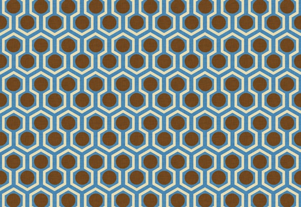 1970s Hex Dot Blue Brown
