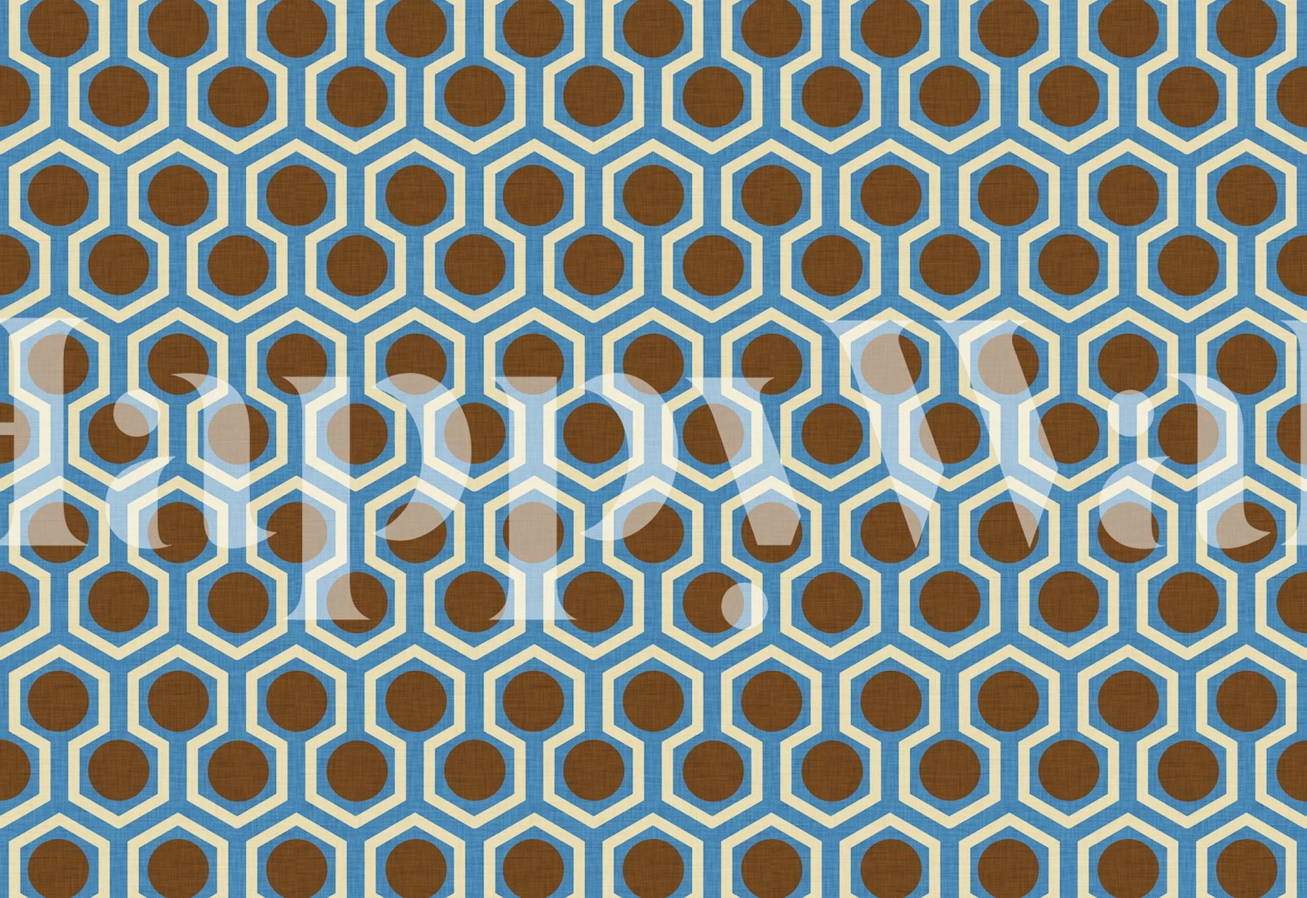 Geometric hexagon pattern in blue and brown wallpaper