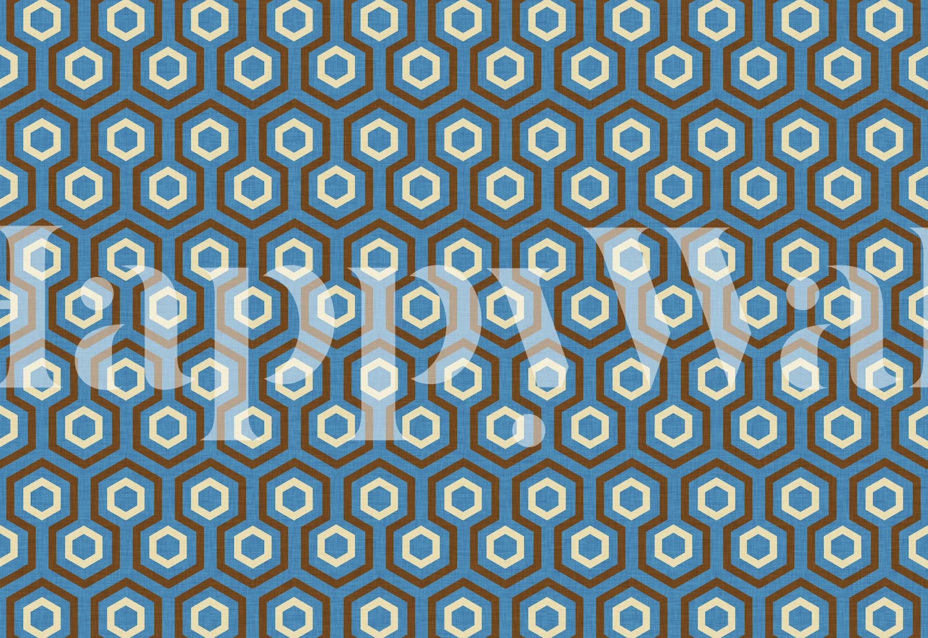 1970s Hex Blue Brown wallpaper design in a room