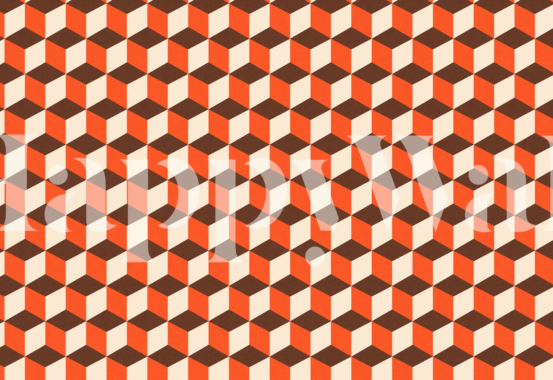 Orange and Beige Geometric Cube Wall Mural for Retro Interior Decor