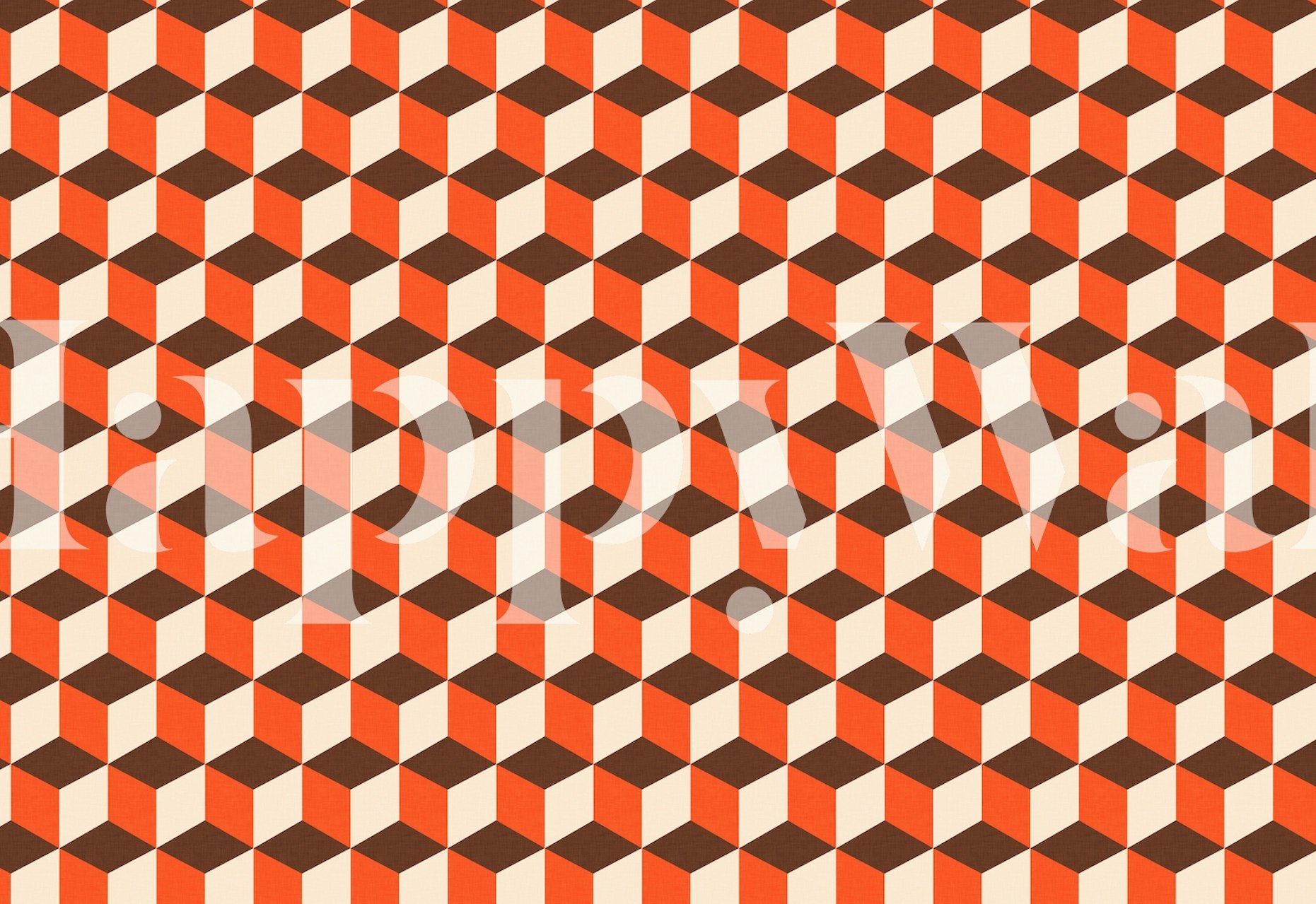 Oranssi ja beige geometrinen kuutiotapetti retrosisustukseen