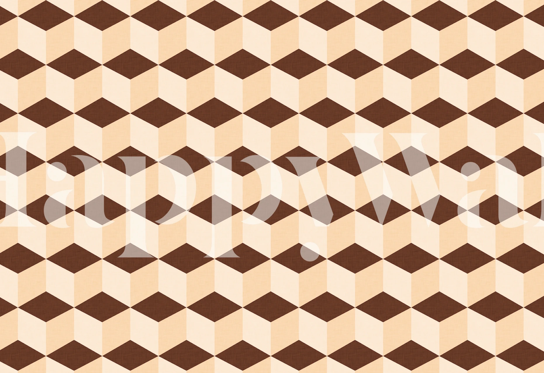 Geometric cube pattern in brown and beige wallpaper