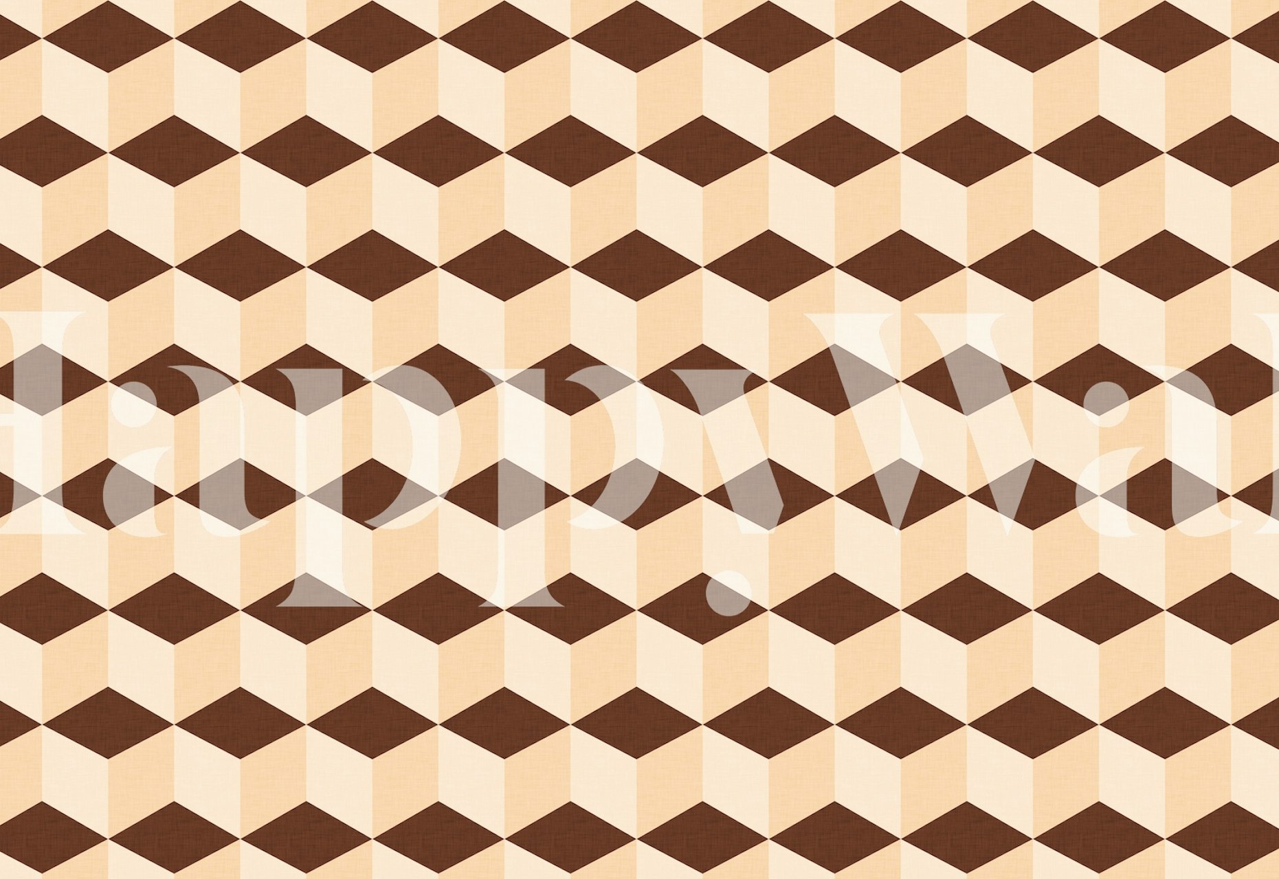 Geometric cube pattern in brown and beige wallpaper