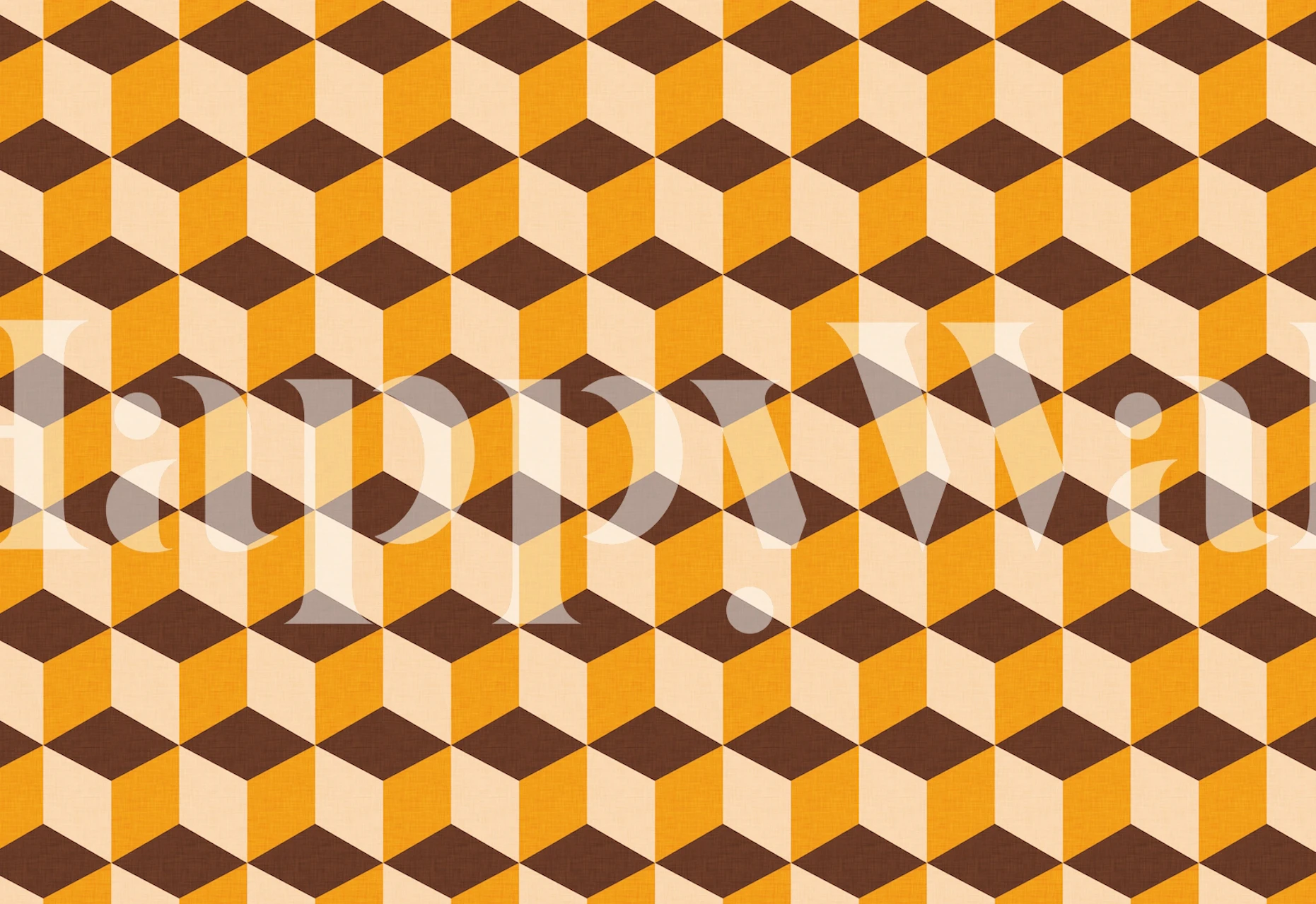 Classic mid mod cube yellow wallpaper in a room