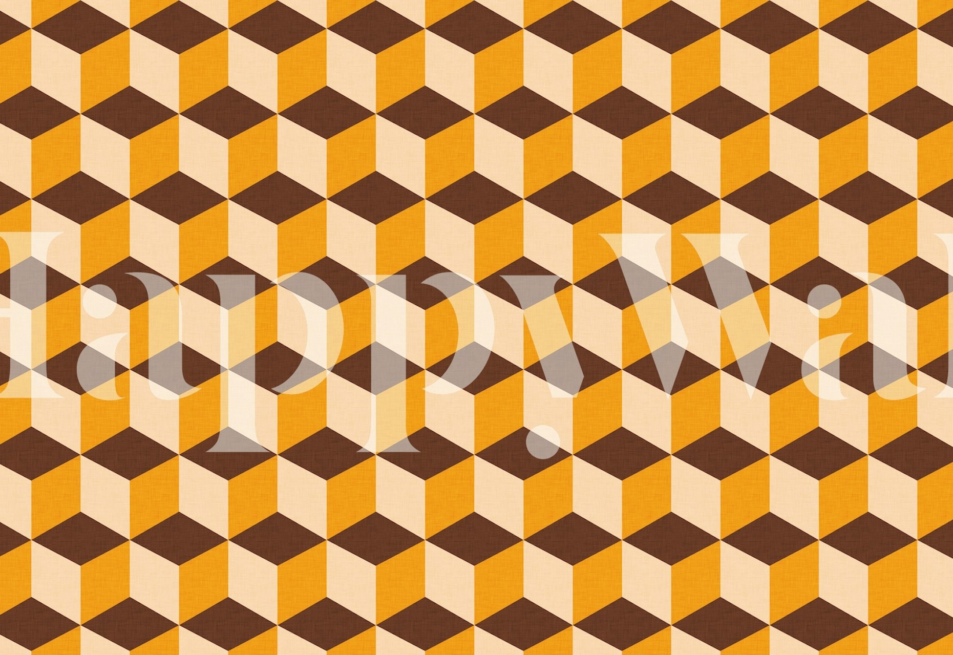 Classic mid mod cube yellow wallpaper in a room