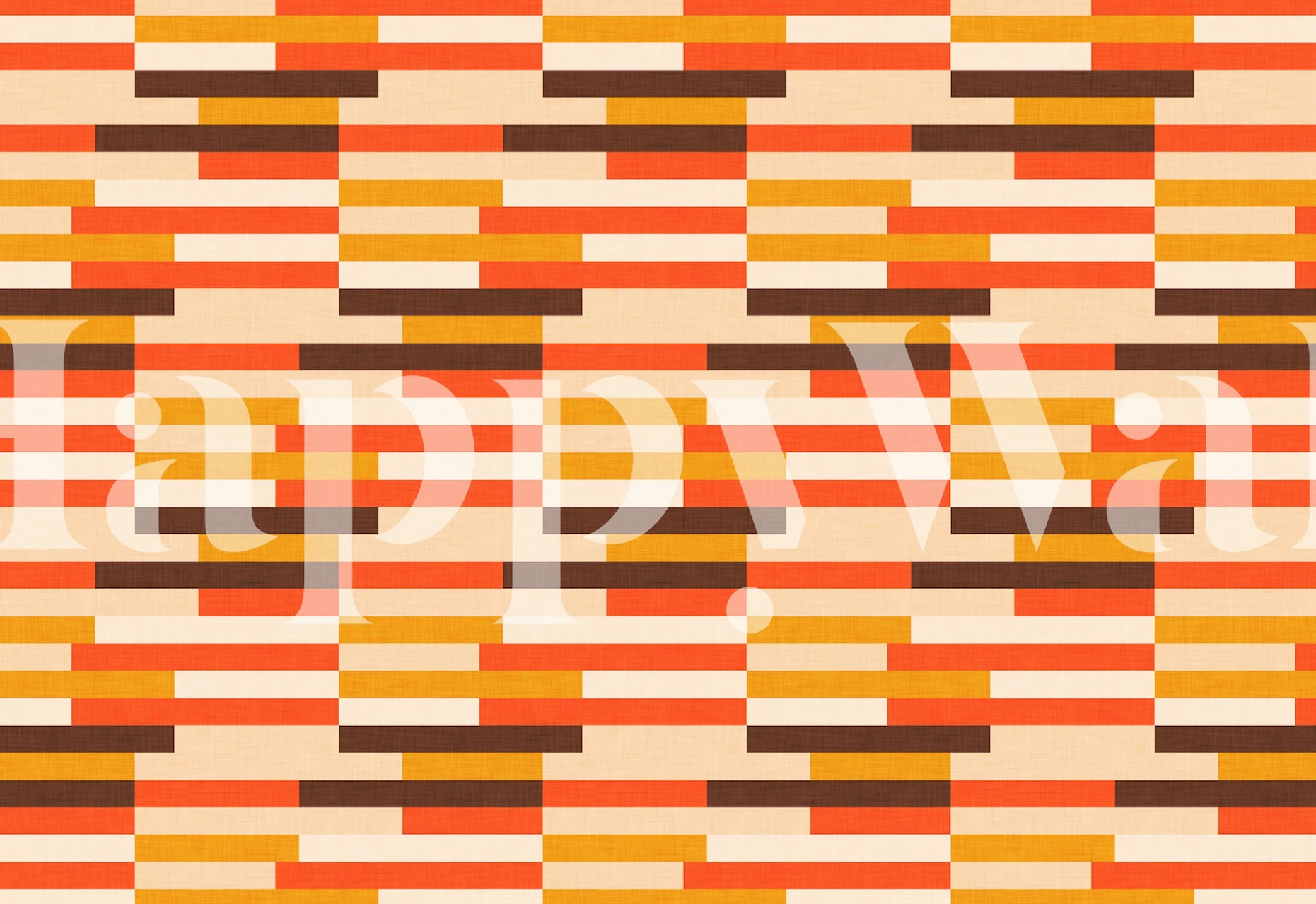 Retro inspired 70s Kilim Stripes wall mural with orange, beige, and brown horizontal patterns