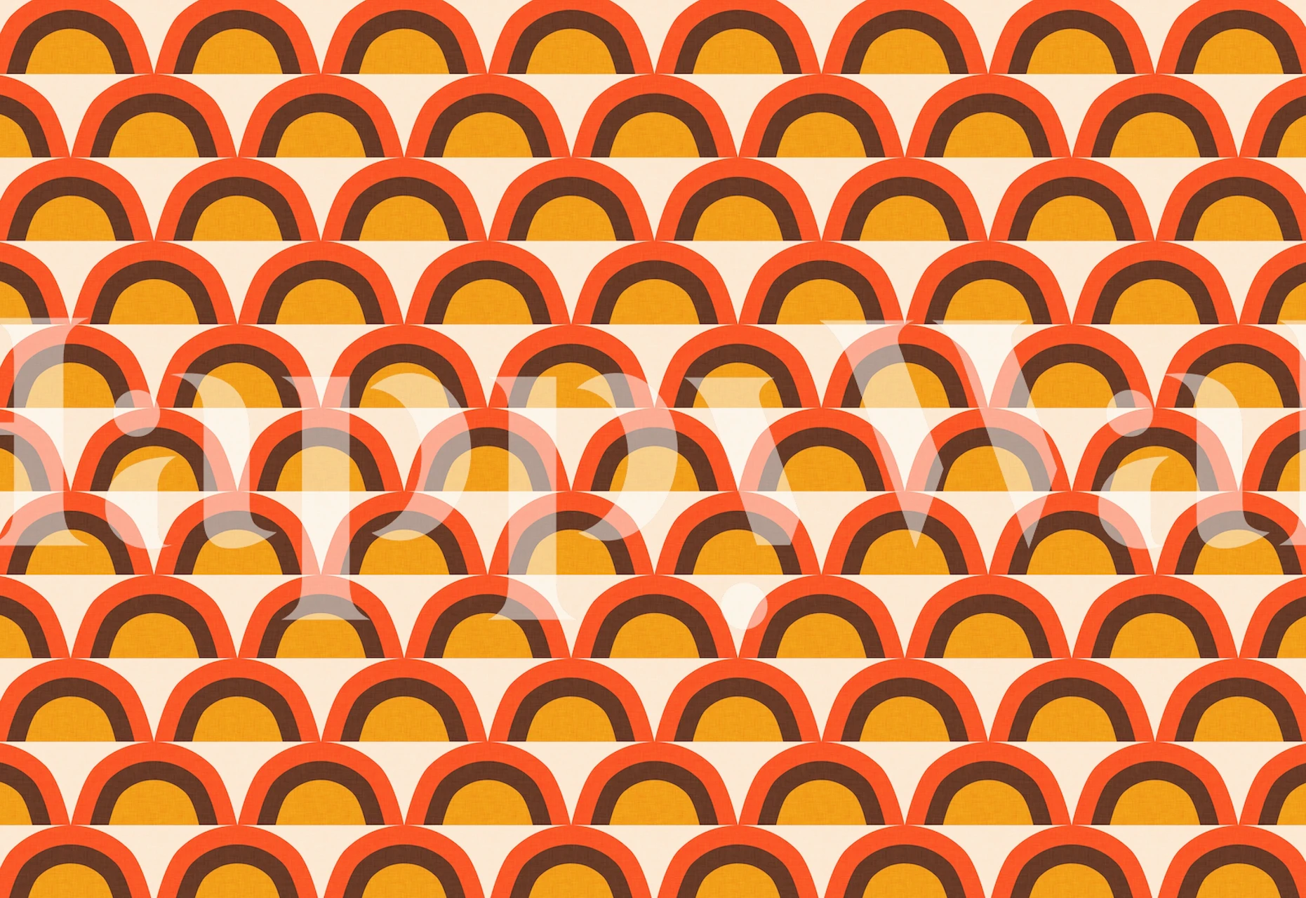Papier peint arc-en-ciel de style rétro des années 70 avec motif de teintes orange.