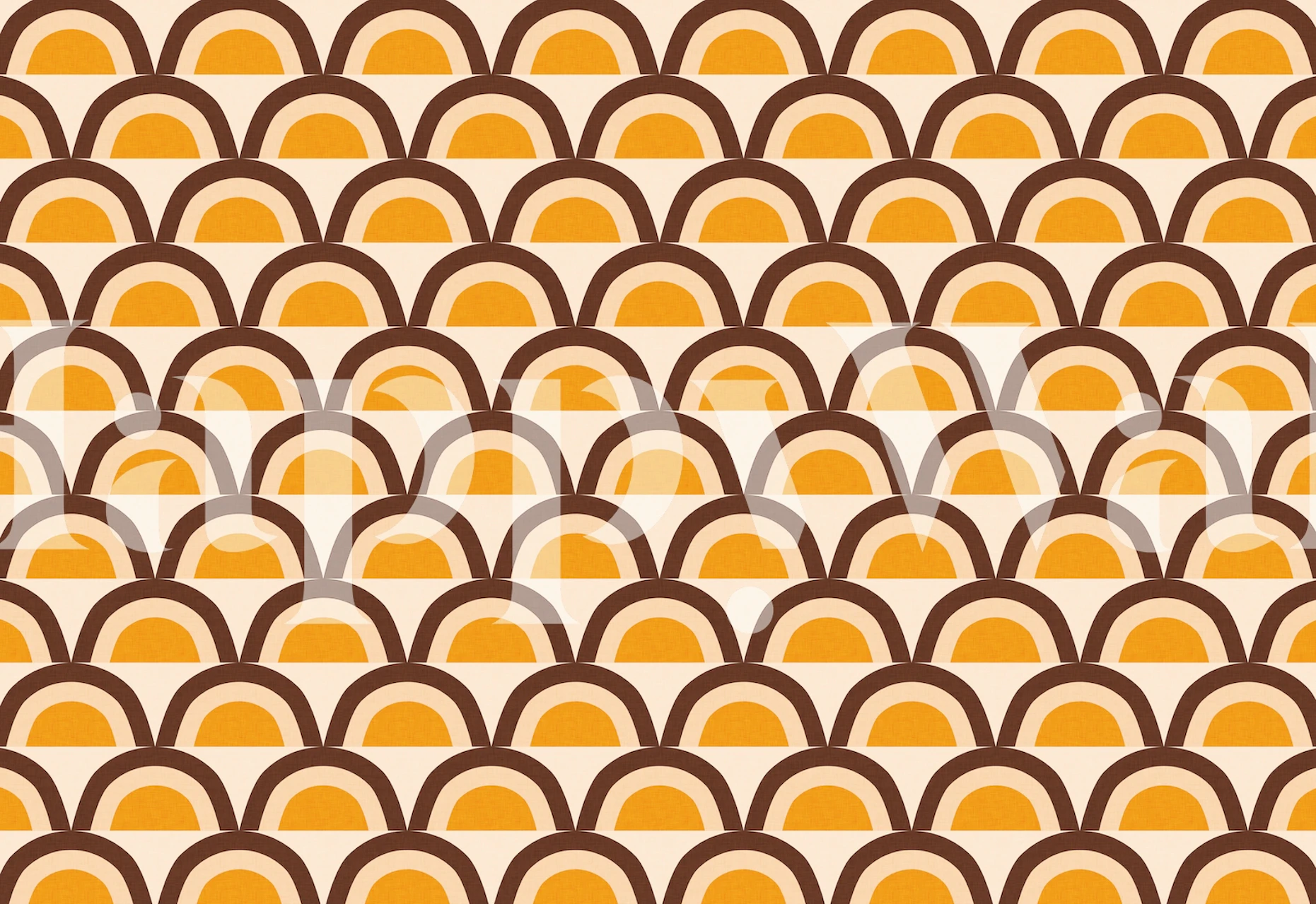70s Rainbow Brown wall mural with semi-circle patterns in warm brown and ochre hues