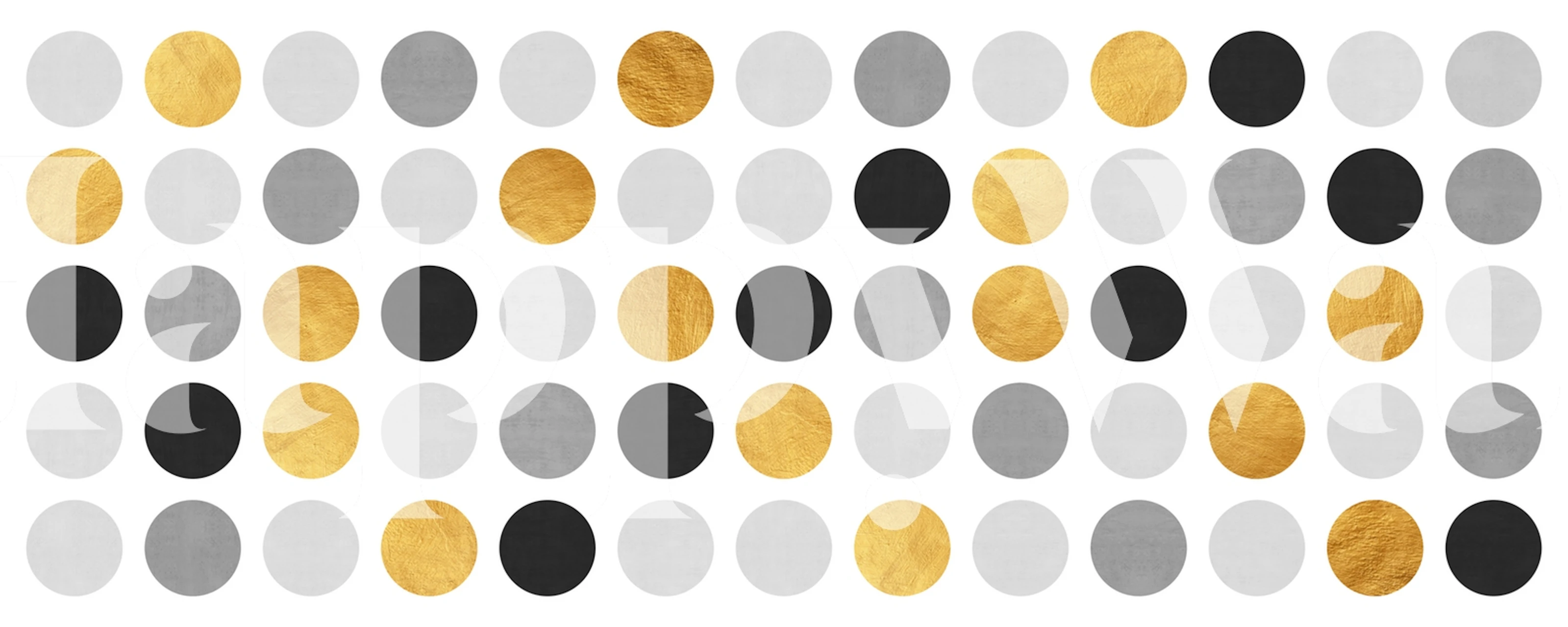 Gray and gold circular pattern wallpaper in a room