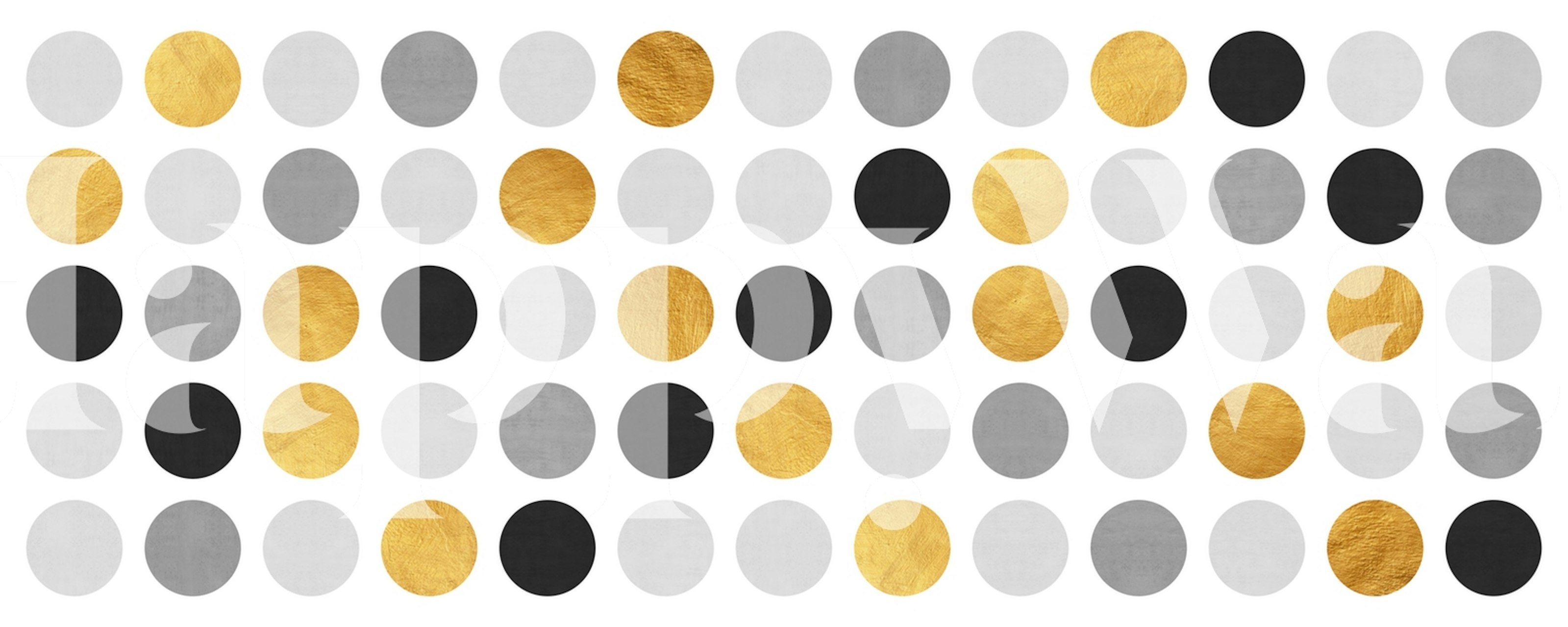 Gray and gold circular pattern wallpaper in a room