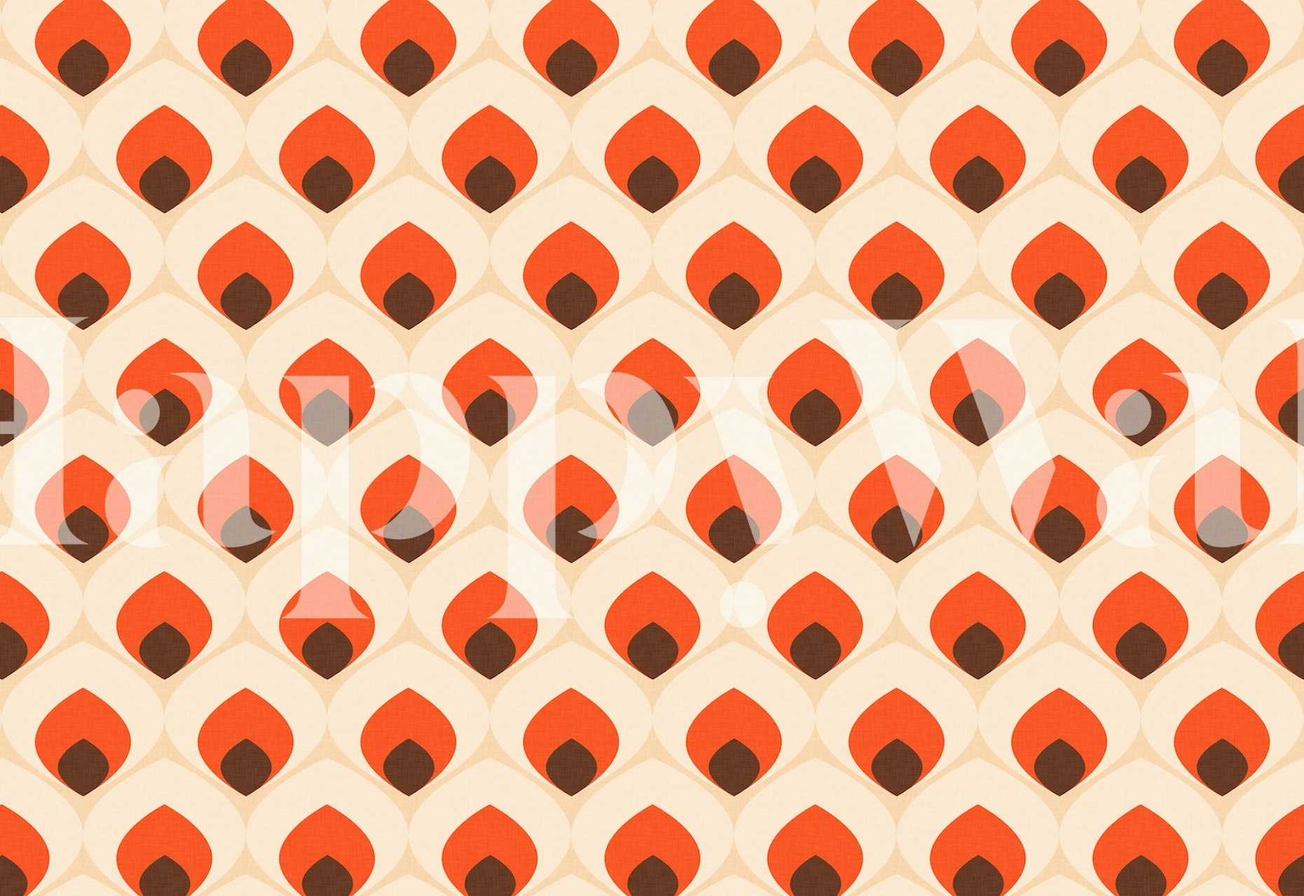 papier peint 70s Ogee Pearl affiché dans une pièce