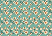 Blue Square Flower Bouquet behang