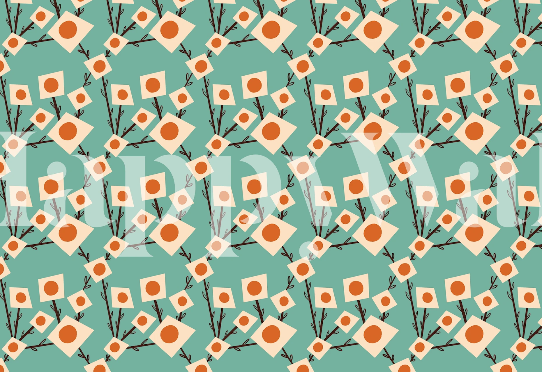 Blå blommig geometriskt mönster väggmålning