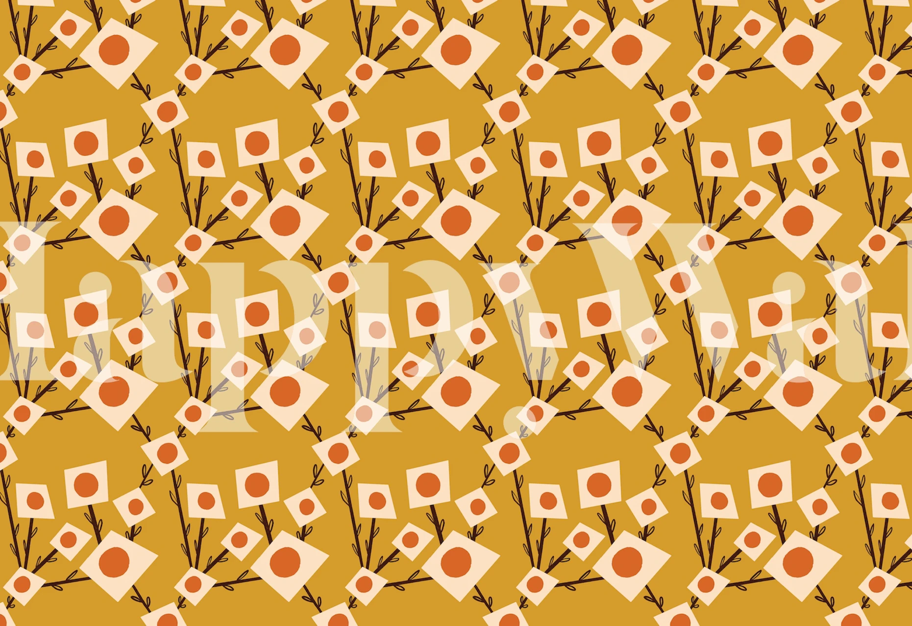 Geometric flower pattern in yellow and orange tones wallpaper