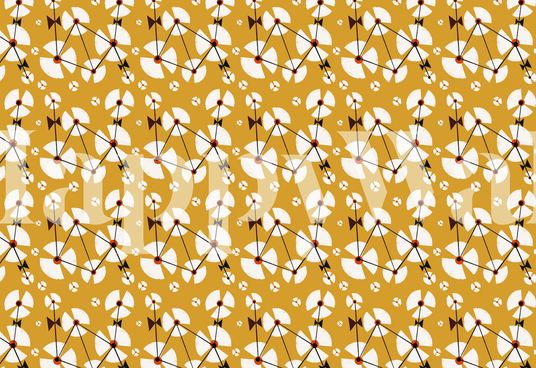 White dandelions on yellow background floral wallpaper