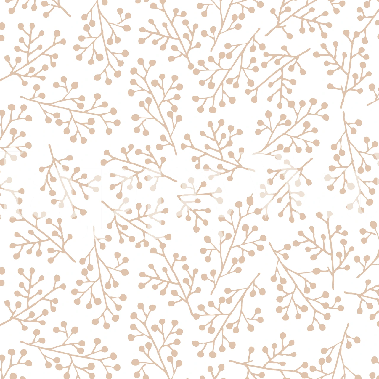Neutral floral pattern with beige branches on white wallpaper