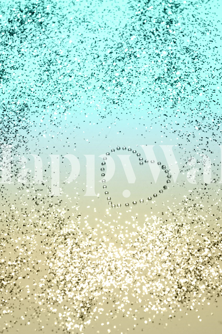 Lemon Twist Glitter Heart wall mural with yellow to aquamarine gradient and gold glitter