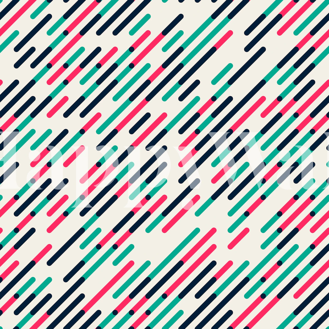 Abstract striped diagonal wall mural in black, pink, and teal