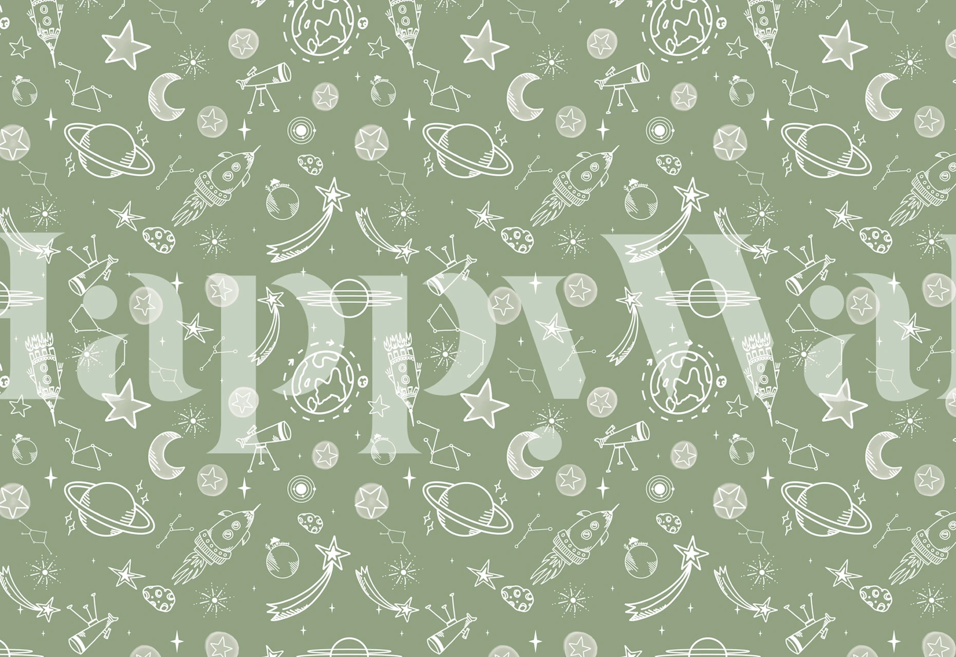 Whimsical wallpaper design with rockets and stars