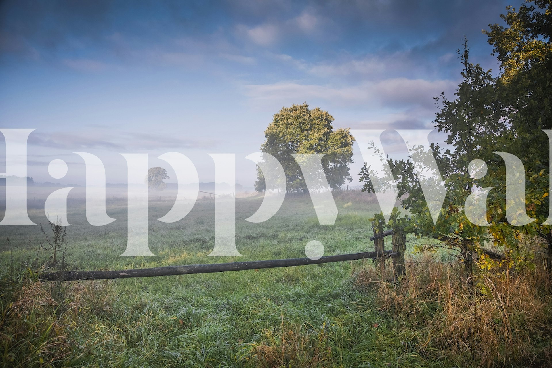 Sumuinen saksalainen maalaustapetti, jossa on mäkiä ja vehreää.