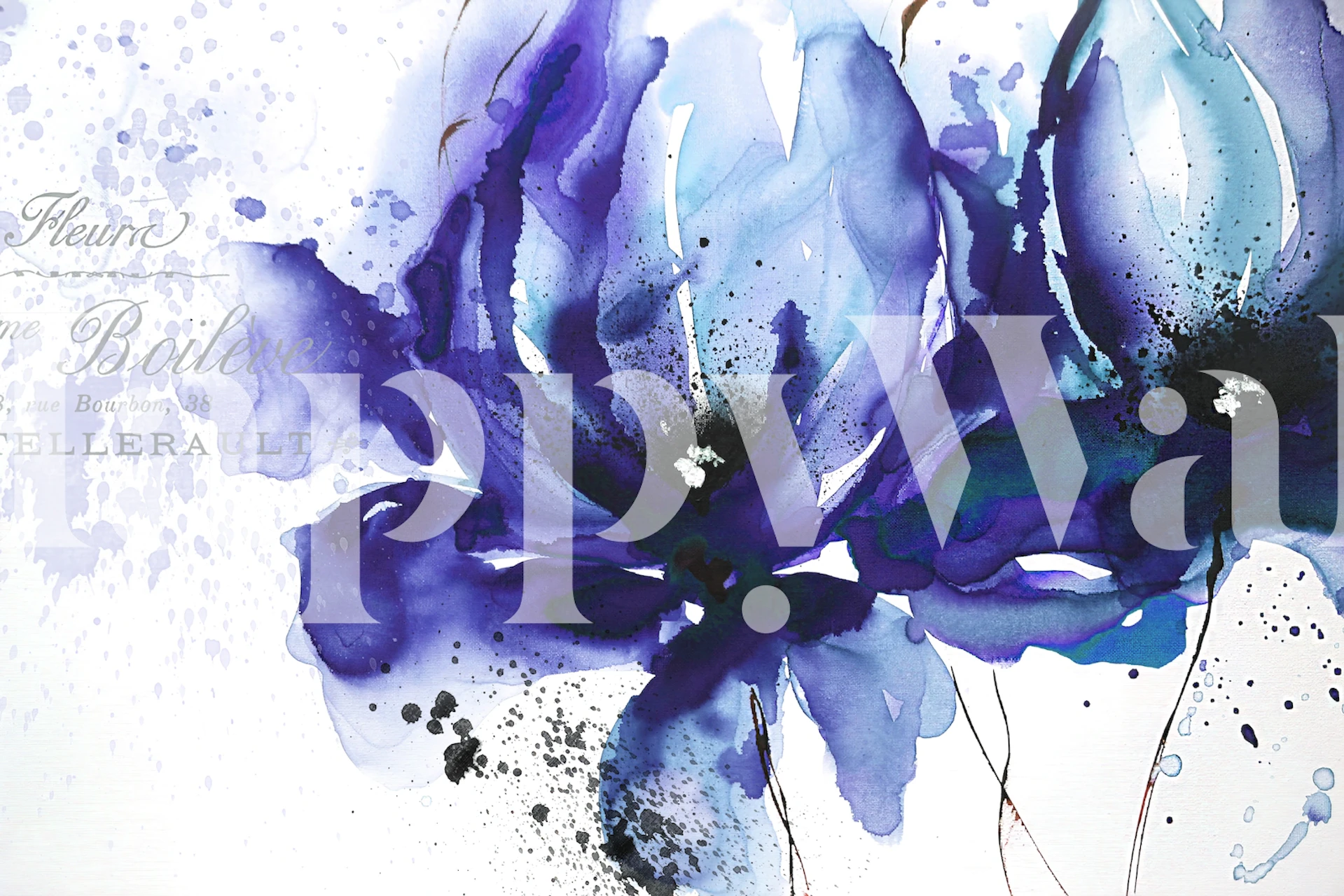 Artistic blue watercolor floral wall mural