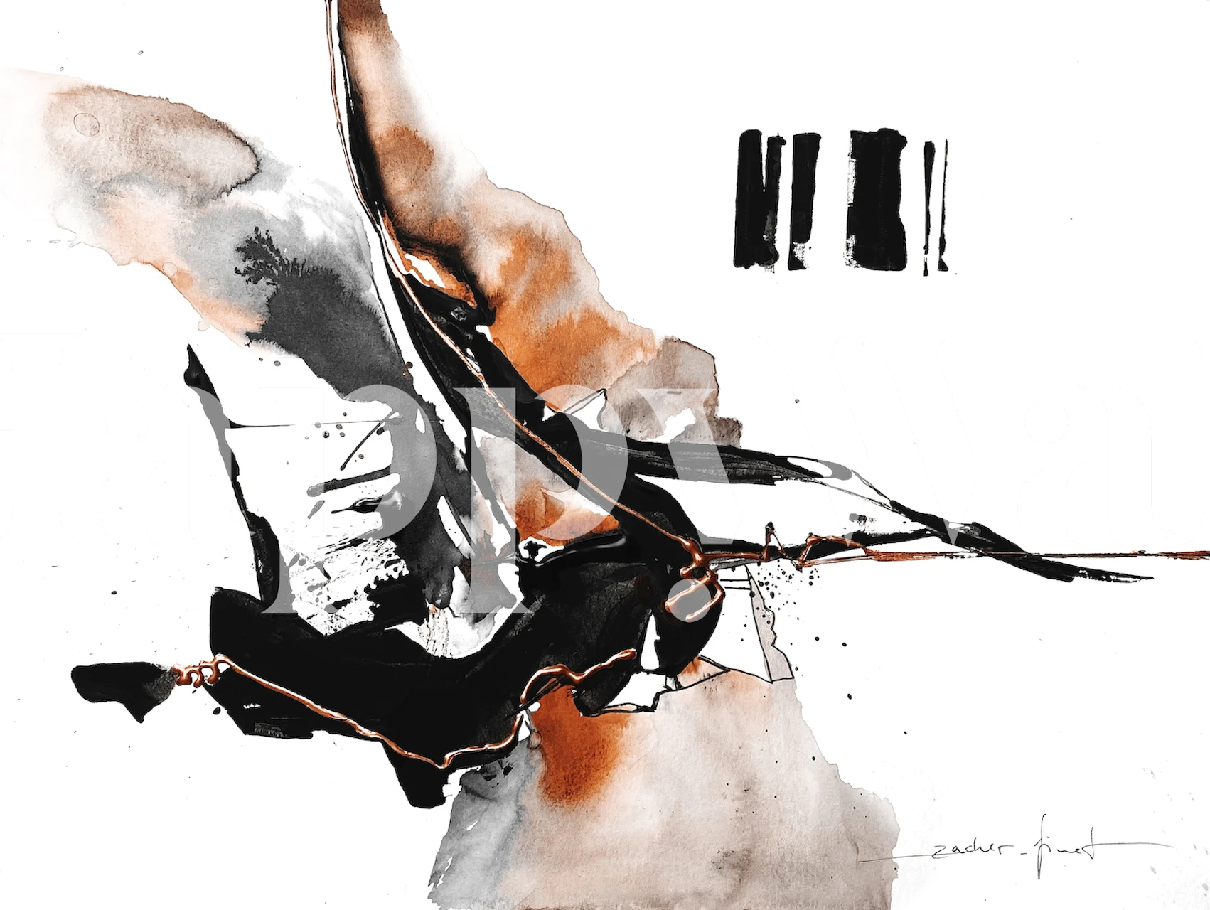 Abstract black and brown shapes with white swirls wallpaper