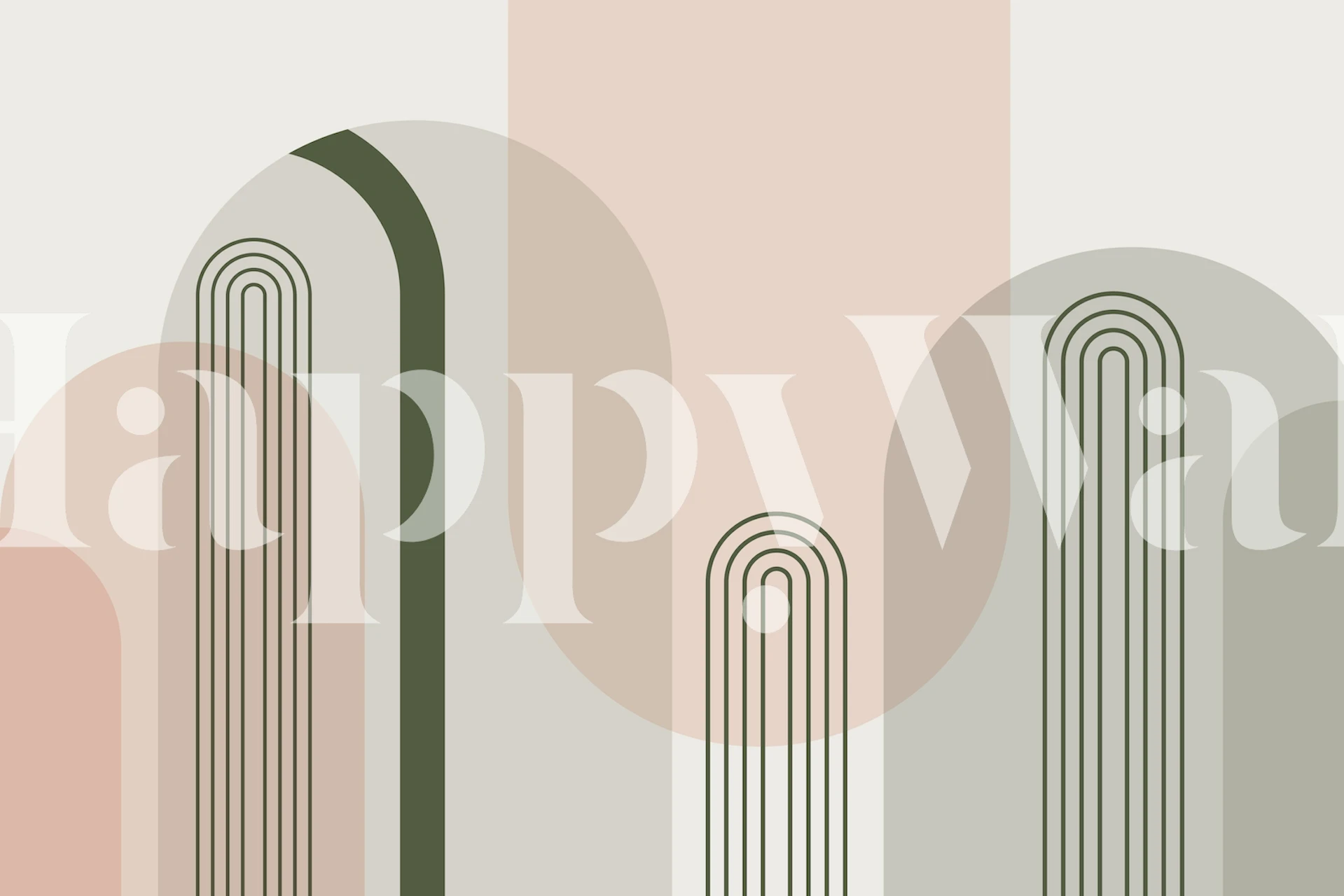 Geometric arches in pink, sage, and cream colors, modern wallpaper