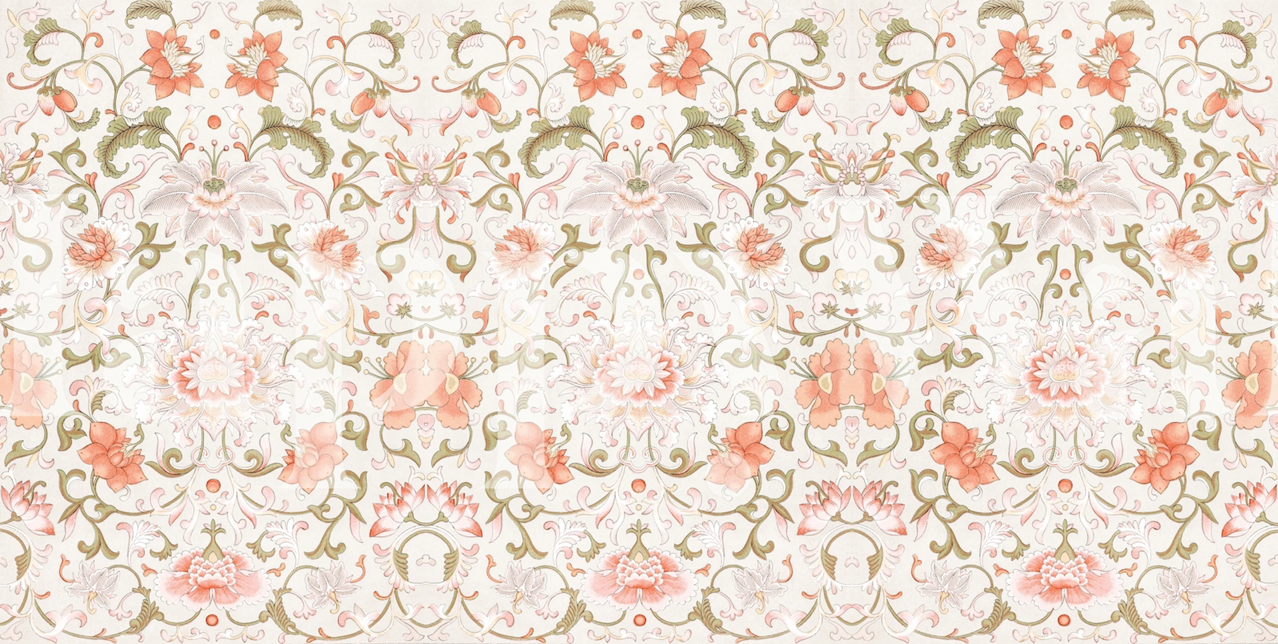 Vintage floral wallpaper with peach and green designs