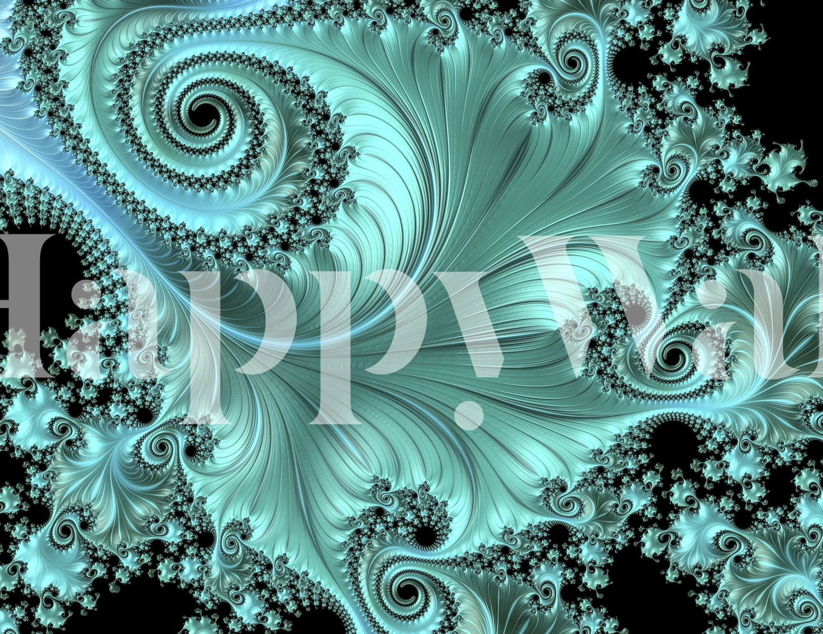 Turquoise swirling fractal pattern on black background wallpaper