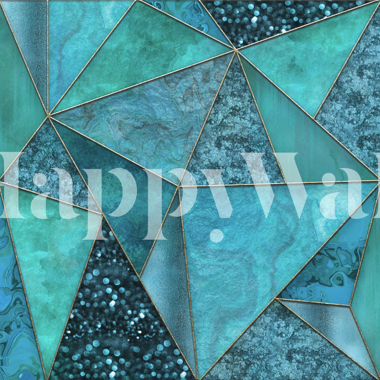 Luxury teal marble triangles wallpaper in a room