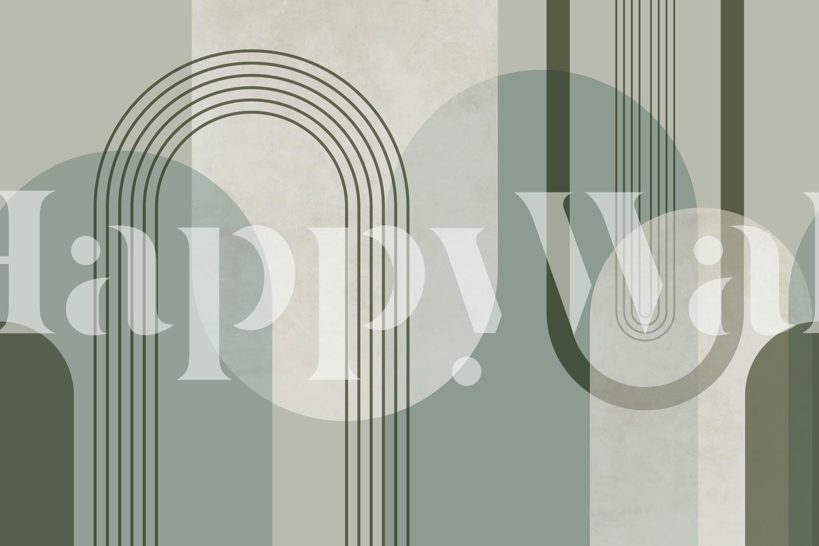 Geometric green and beige wallpaper with overlapping circles and lines