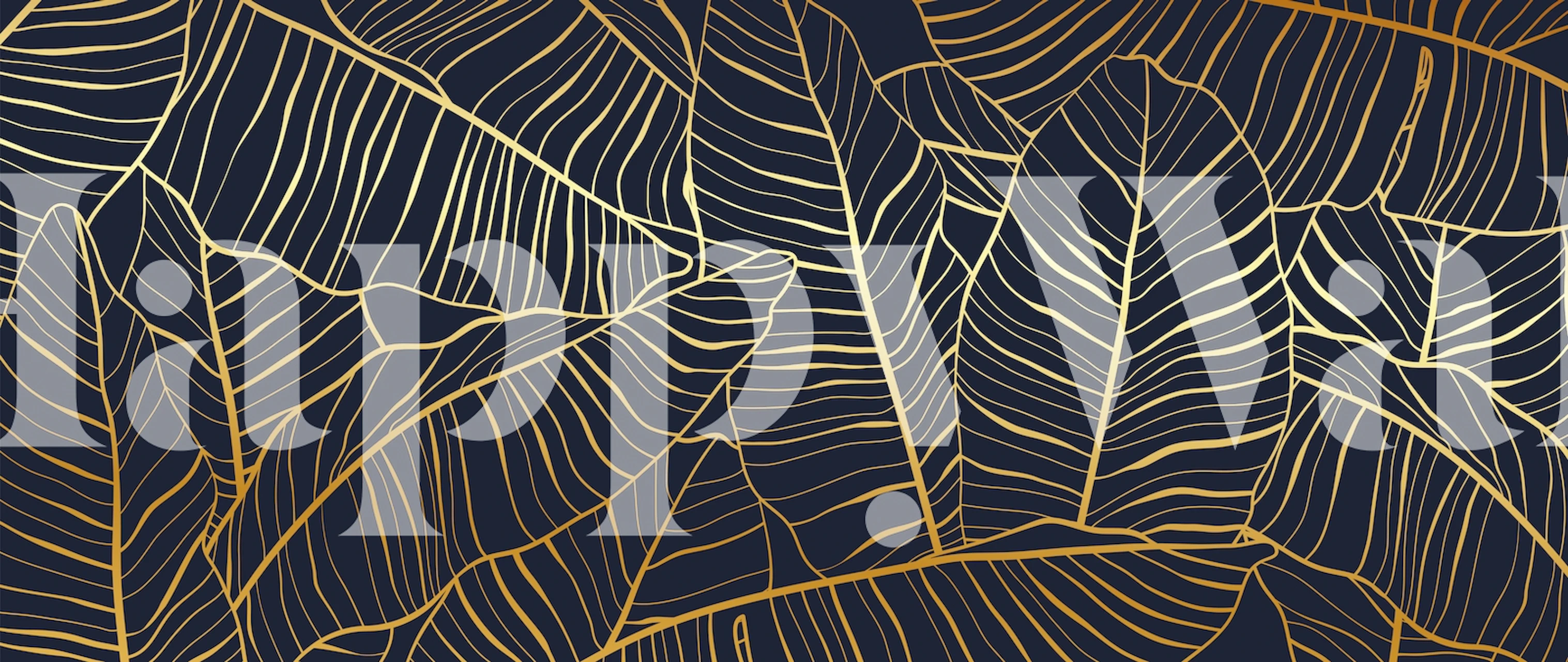 Gold tropical leaf pattern wallpaper on dark background