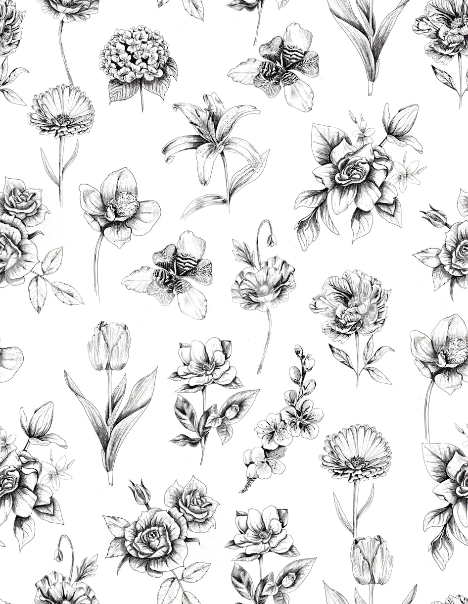 Botanic Ink Pattern Wallpaper Buy Online Happywall