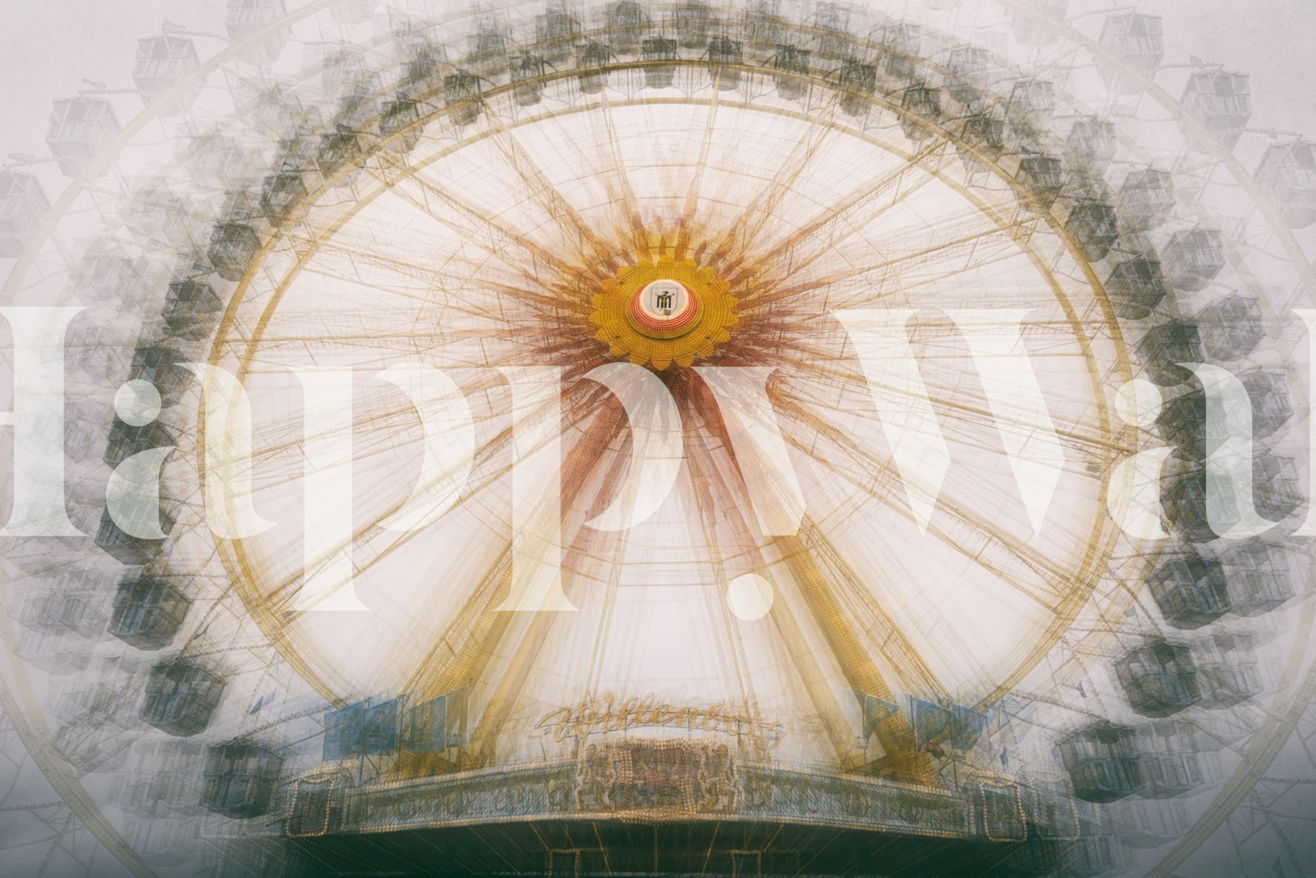 Abstract Ferris wheel design in soft cream and yellow colors wallpaper
