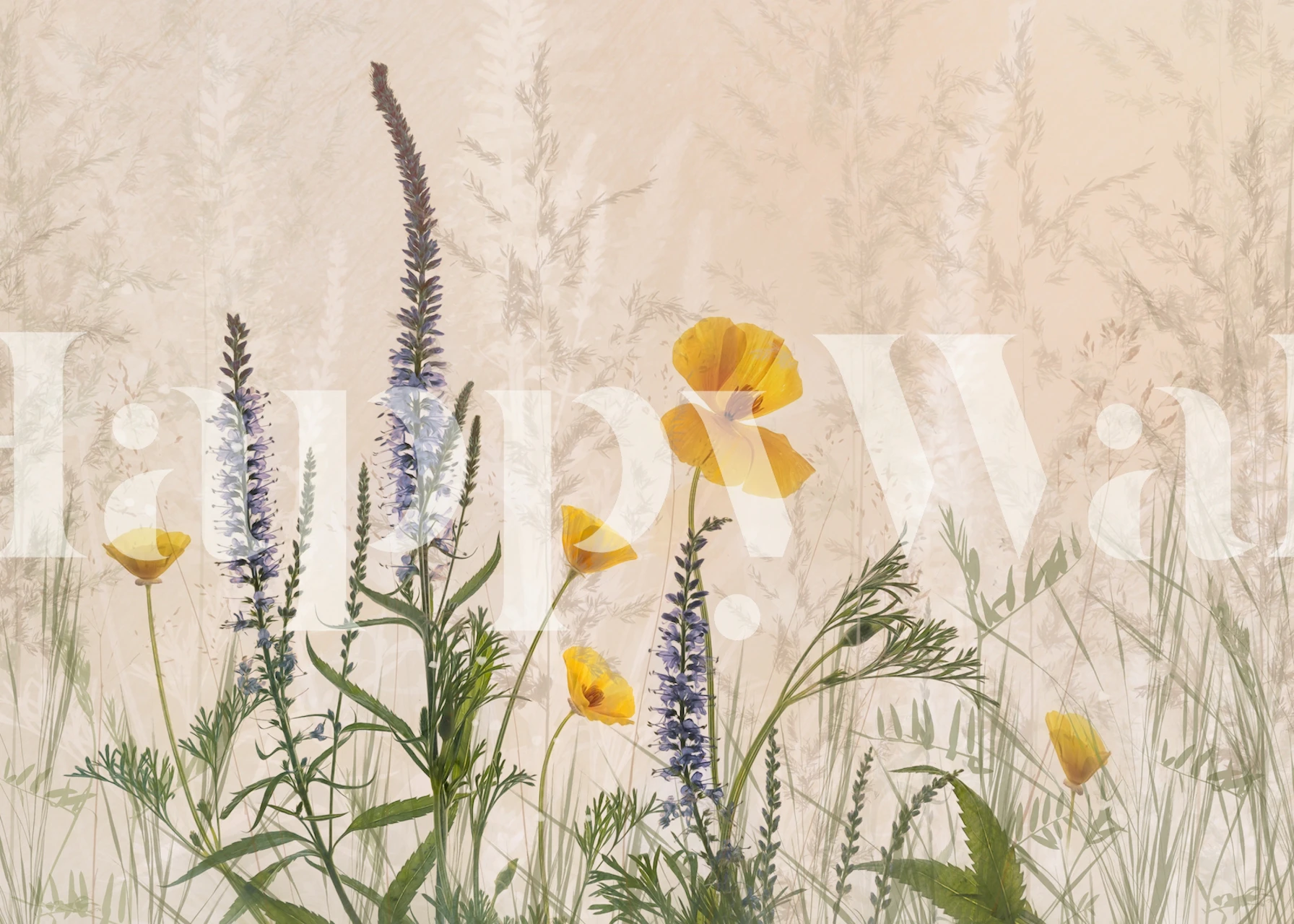 Dreaming of Flowers wall mural with wildflowers on a beige background