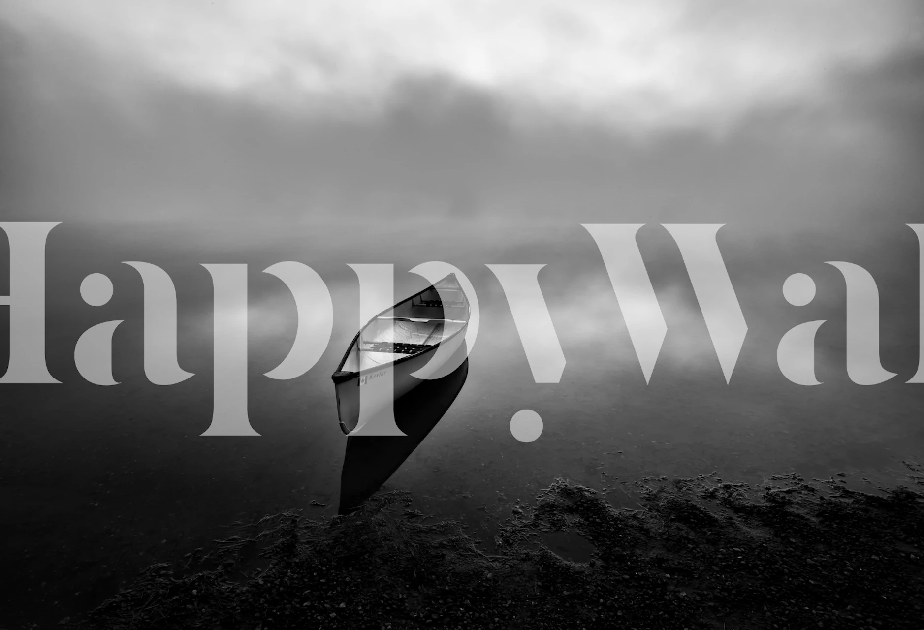 Black and white photography of a lonely boat in calm water wallpaper