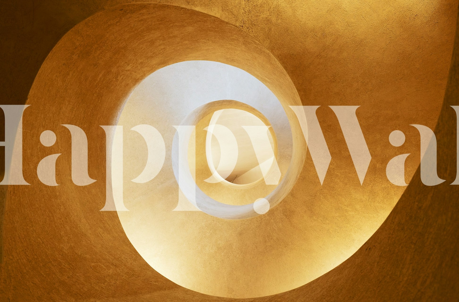 Abstract spiral staircase wall mural in golden hues