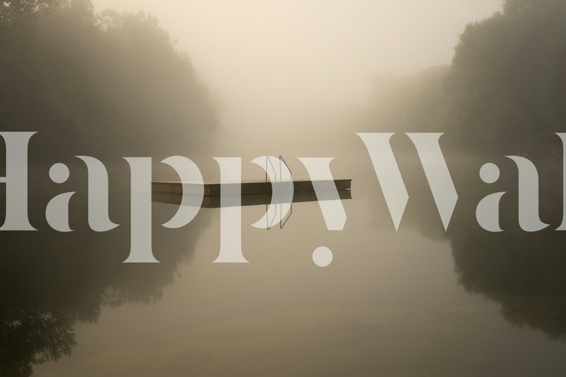 Misty lake scene with floating dock, soft colors wallpaper