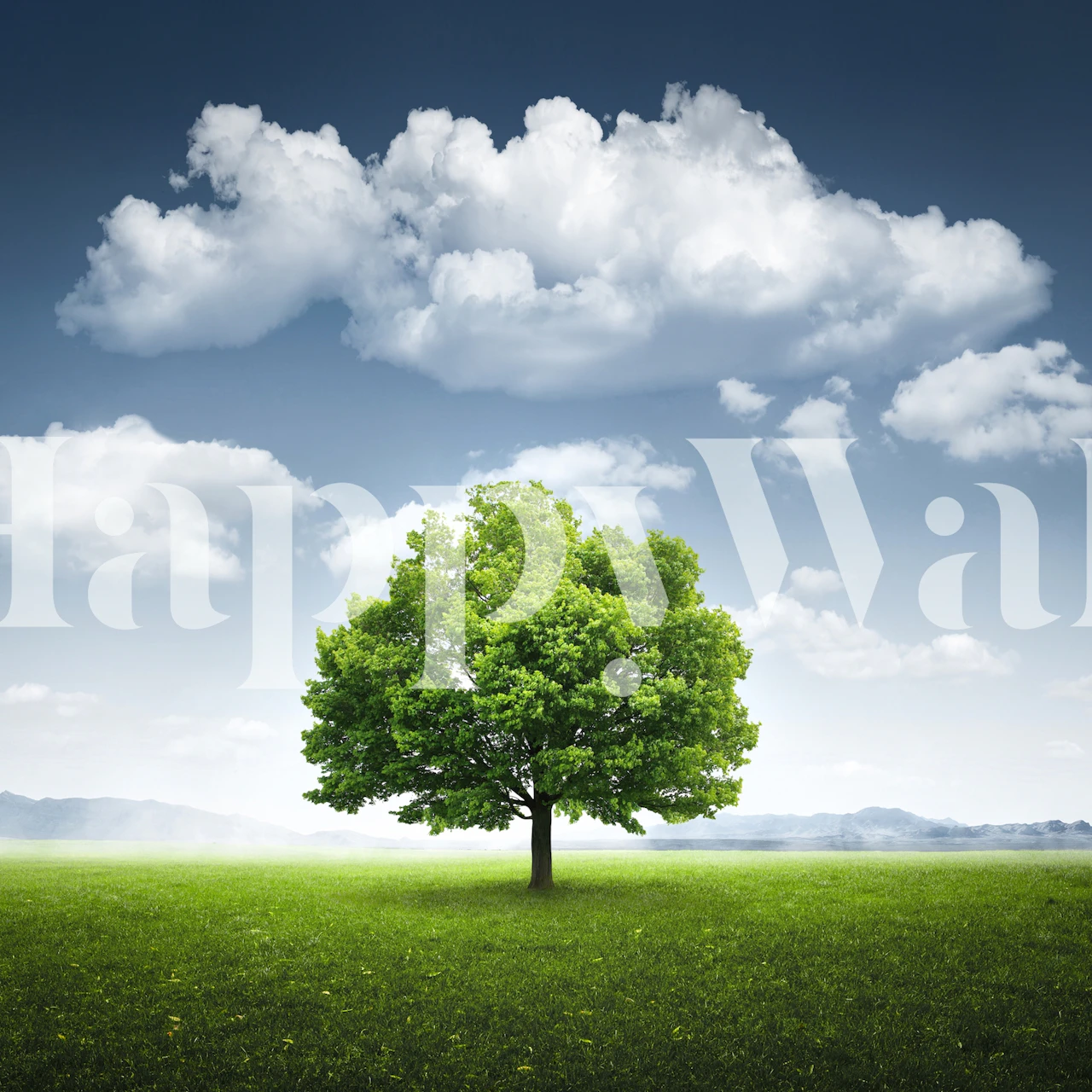 Lone tree wallpaper in a room setting