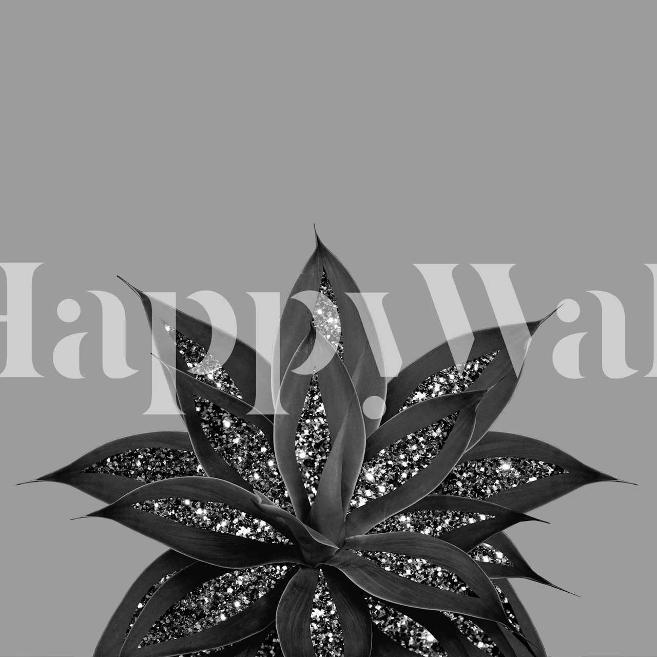 Black agave plant with glittery accents on gray background wallpaper