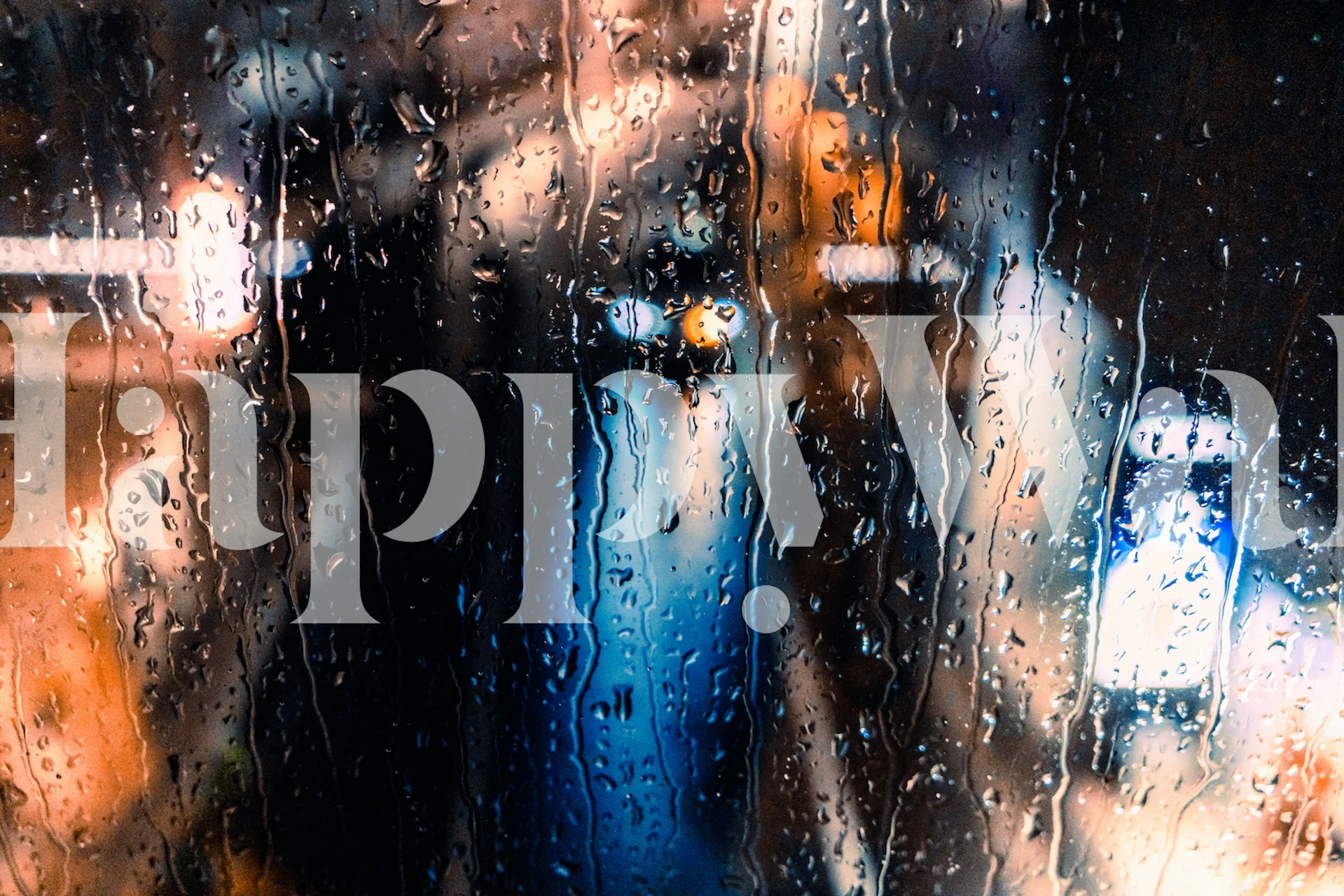 Rain Drops wall mural depicting the serene beauty of rain on glass with cool blue and earth tones.